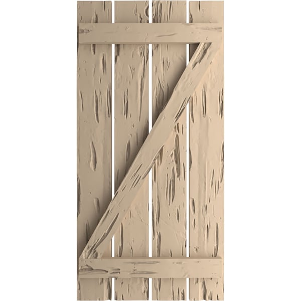 Rustic Four Board Spaced Board-n-Batten Pecky Cypress Faux Wood Shutters W/Z-Board, 23 1/2W X 32H